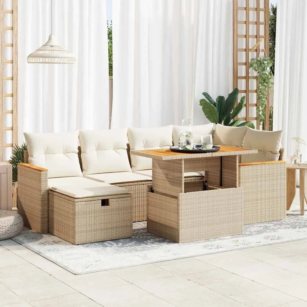 vidaXL 8 pcs conjunto de sofás p/ jardim com almofadões vime PE bege