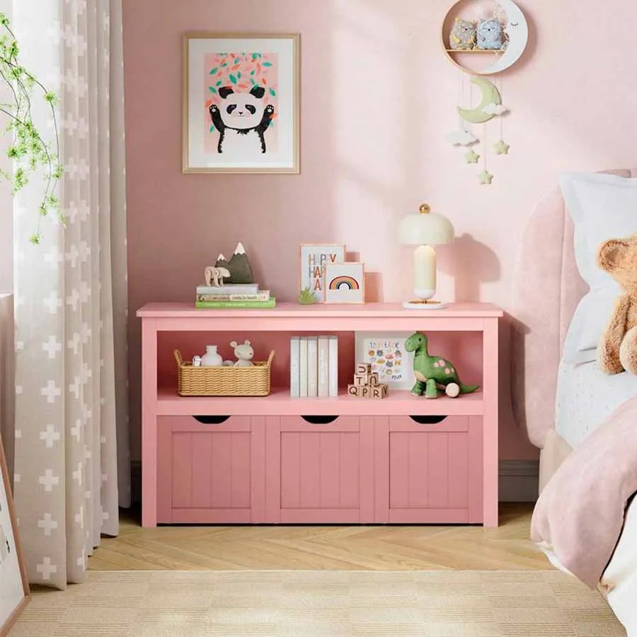 Estante para crianças com Rodas 30 x 102 x 60 cm cor-de-rosa pastel