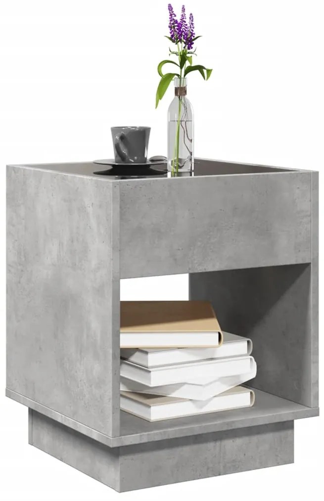 Mesa de centro luzes LED Infinity 40x40x50 cm cinzento cimento