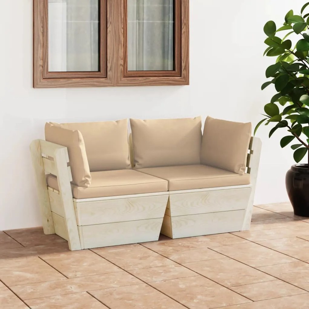 vidaXL Sofá paletes 2 lugares p/ jardim c/ almofadões madeira de abeto