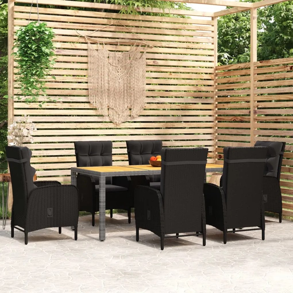 vidaXL 7 pcs conjunto de jantar para jardim vime PE preto