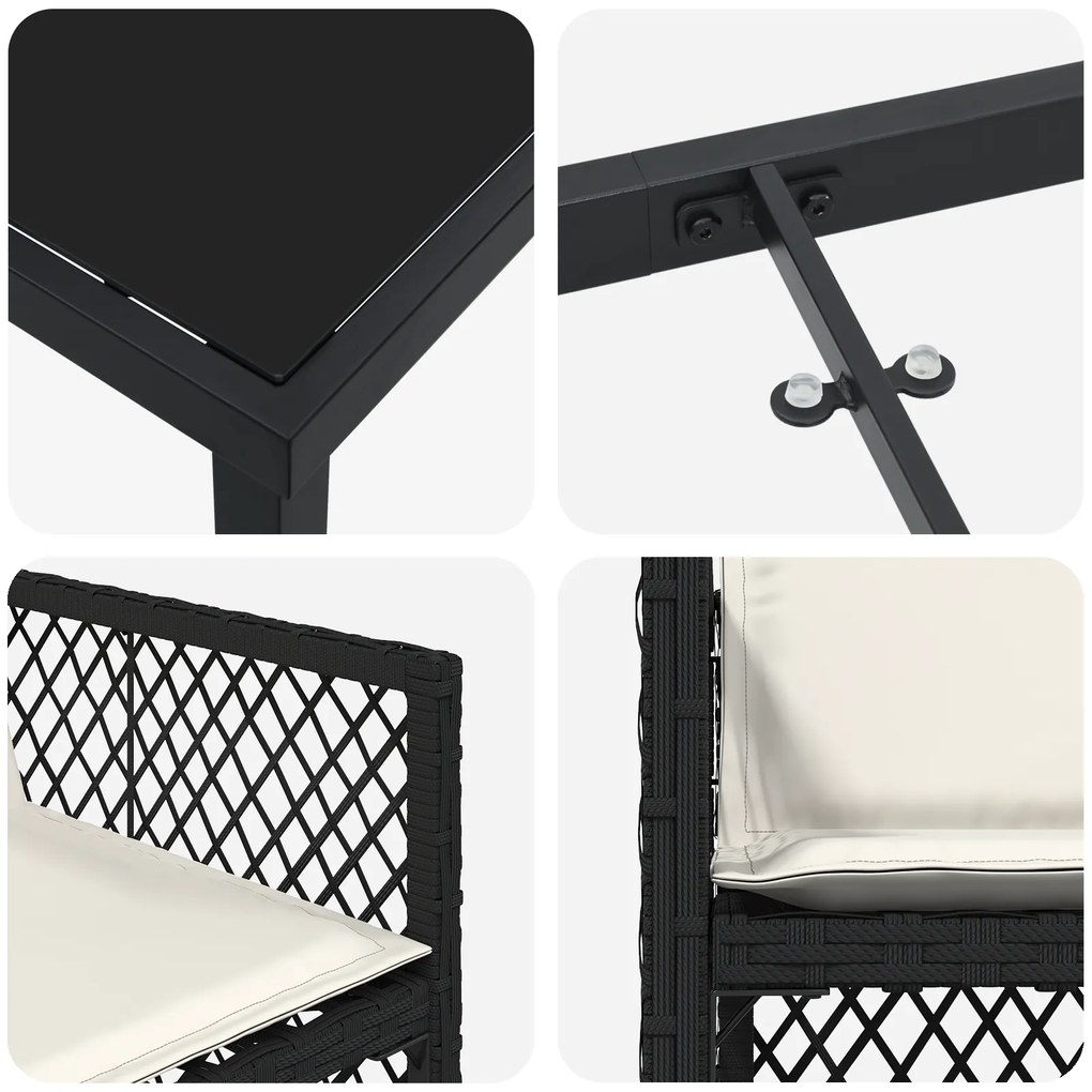 Conjunto de Jantar de 5 Peças com Almofadas Preto Polyrattan