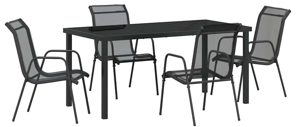 Conjunto de Jantar para Jardim com 5 Peças - Textileno Preto e Aço