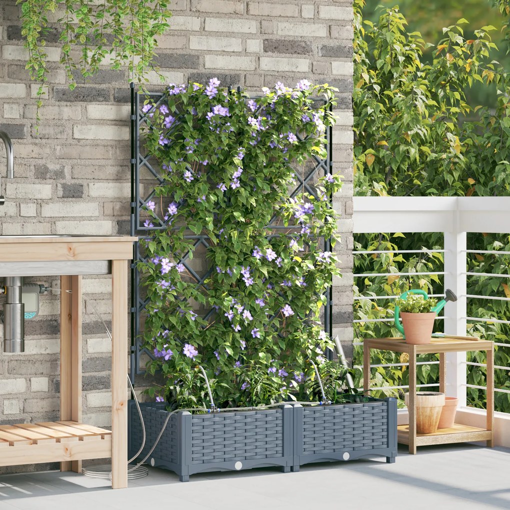 Jardineiras vidaXL com Sistema de Irrigação 2 pcs Cinza-claro