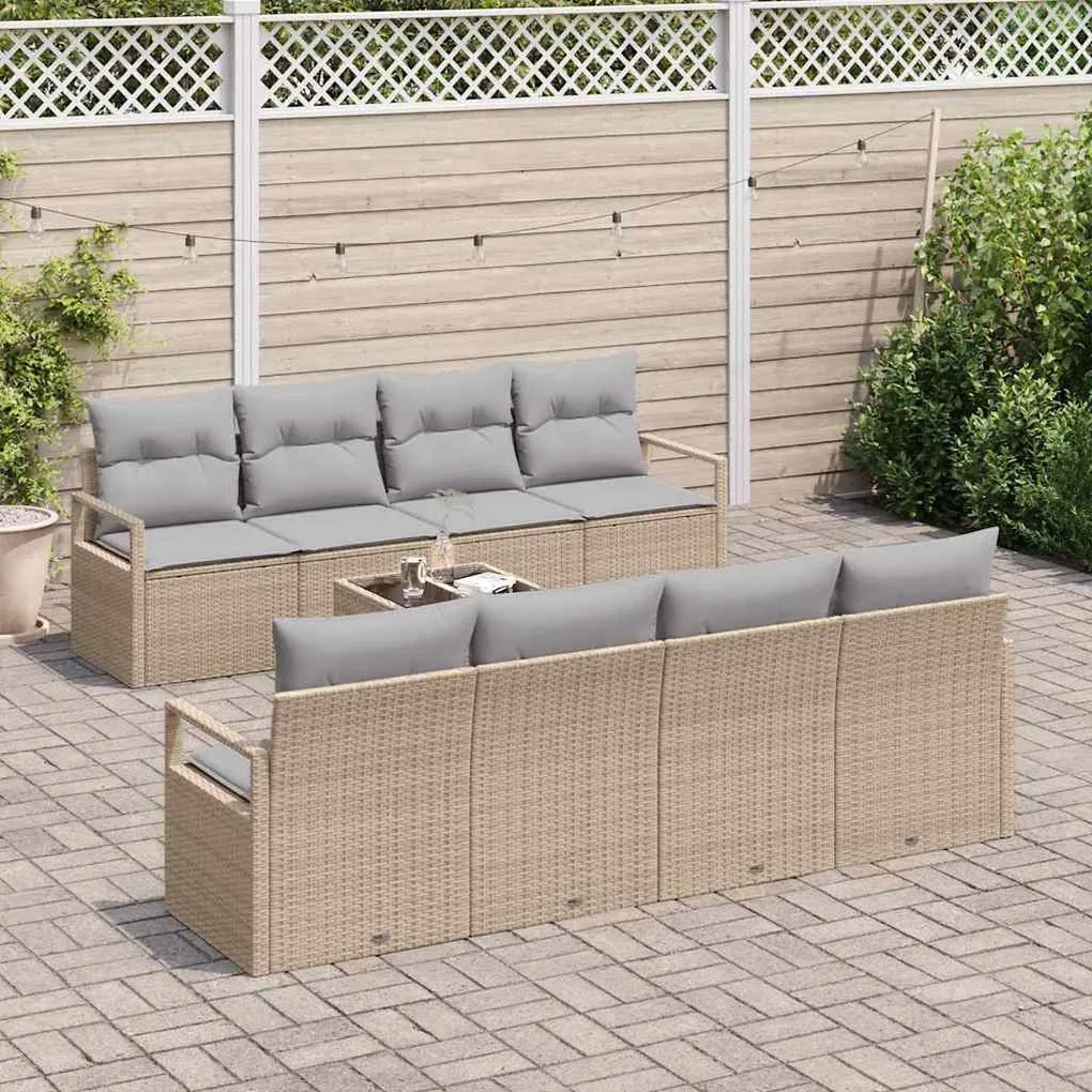 Conjunto de Sofá Jardim vidaXL com Almofadas Bege Polirattan