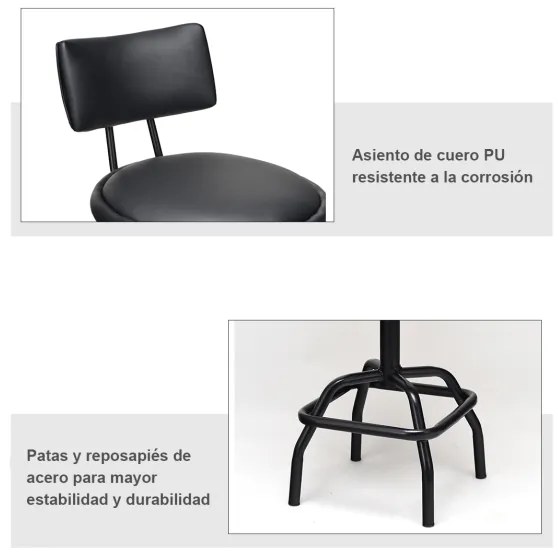 Banco de bar giratório Cadeira de bar estofada em couro PU Altura ajustável para cozinha Jantar Lounge Bar 53 x 53 x 84-95 cm Preto