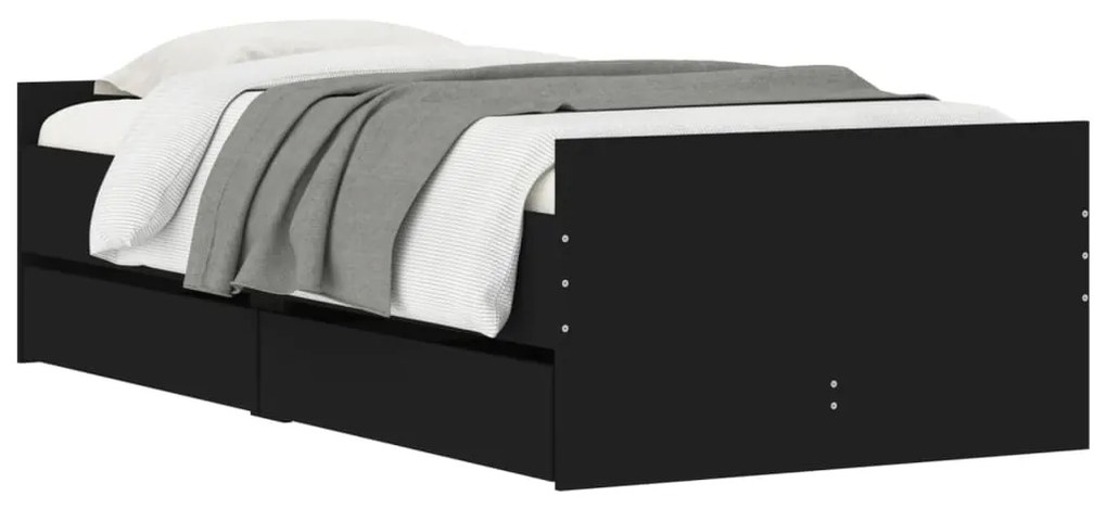 Estrutura cama de solteiro pequena c/ gavetas 75x190 cm preto