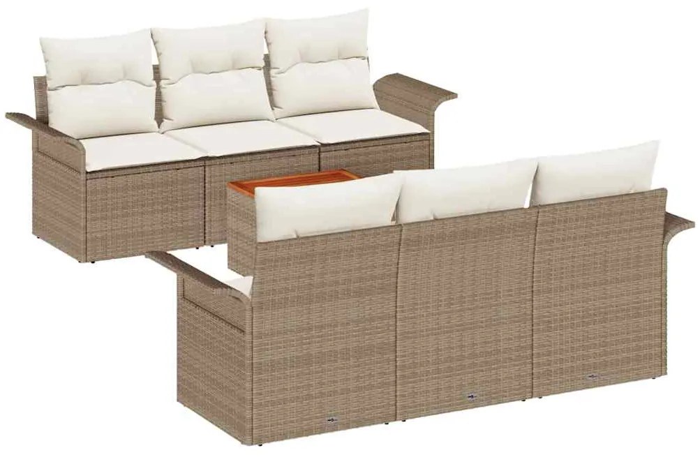 Conjunto de Sofás de Jardim com 7 Peças e Almofadas Bege em Rattan Sin