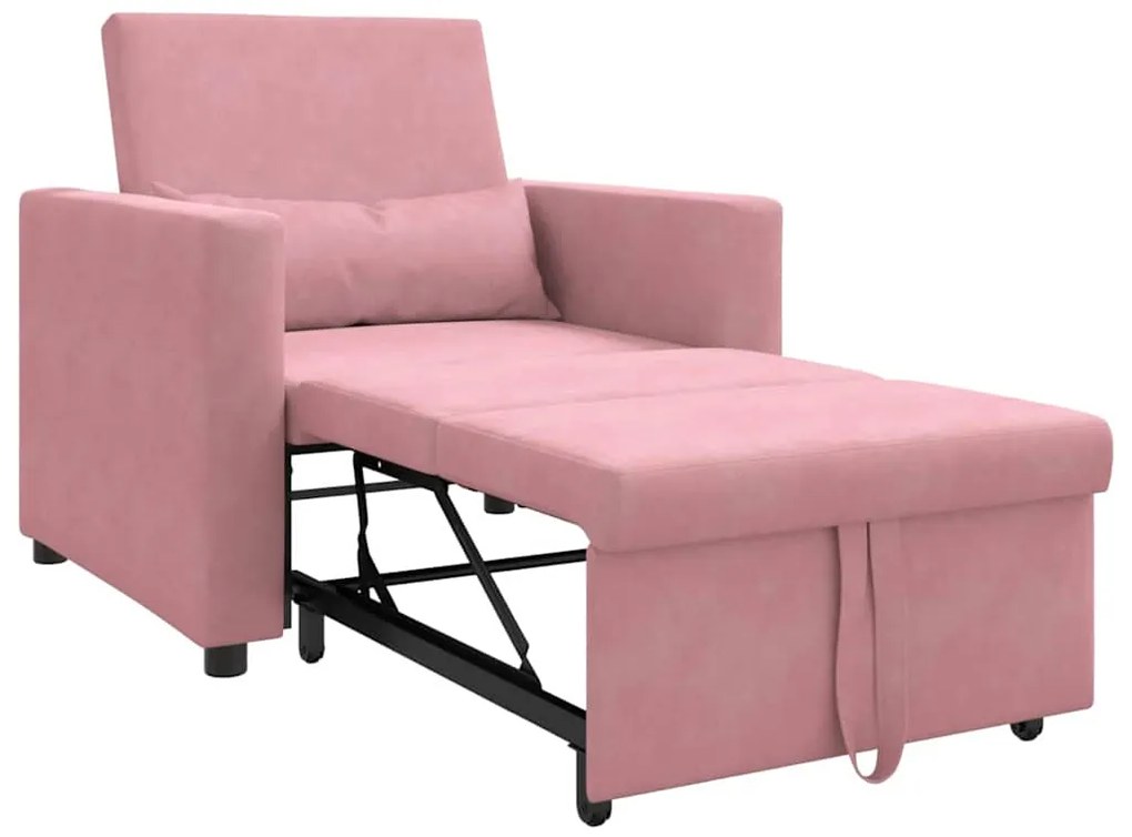 Sofá-Cama Conversível Rosa Veludo 3 em 1
