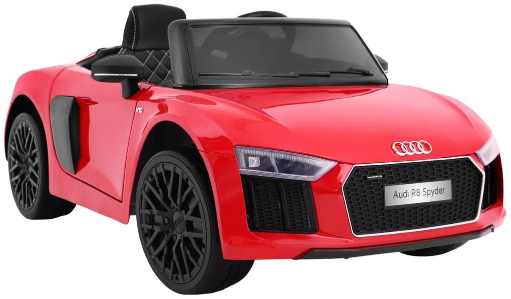 Carro elétrico para Crianças 12V AUDI R8 Spyder RS Rodas EVA, Assento de couro Vermelho