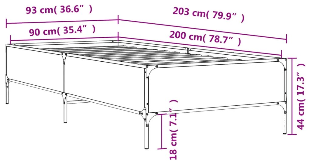 Estrutura de cama 90x200 cm derivados de madeira/metal preto