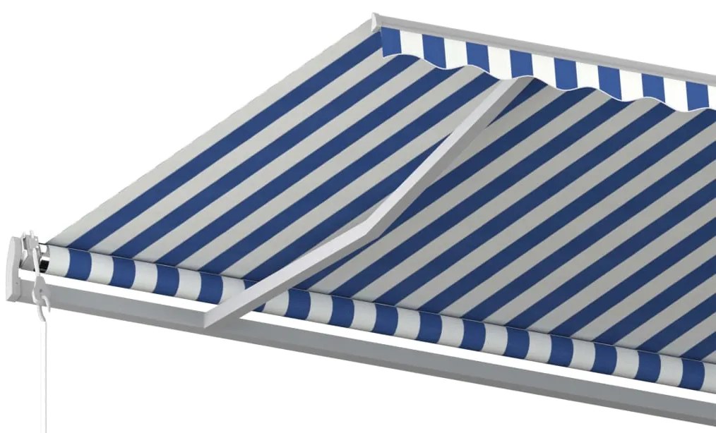 Toldo retrátil manual com postes 6x3,5 m azul e branco