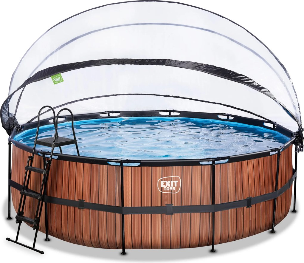 Piscina Redonda Wood ø450x122cm com bomba de filtro de areia e cúpula - Castanha