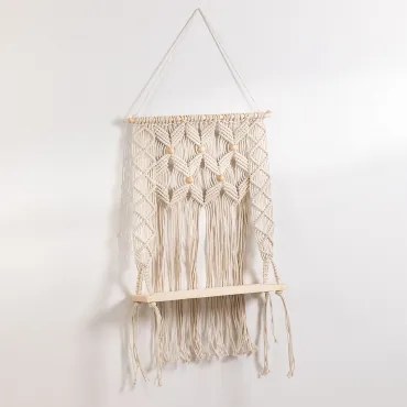 Tapeçaria Com Prateleira De Parede Em Algodão E Madeira De Pinho Elizama C - Sklum