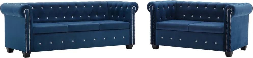 Conjunto de sofás Chesterfield 2 pcs estofos veludo azul