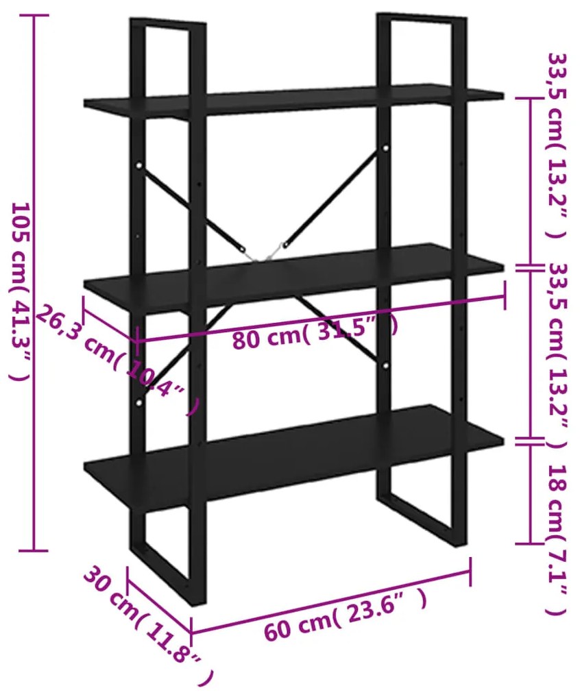 Estante 80x30x105 cm contraplacado preto