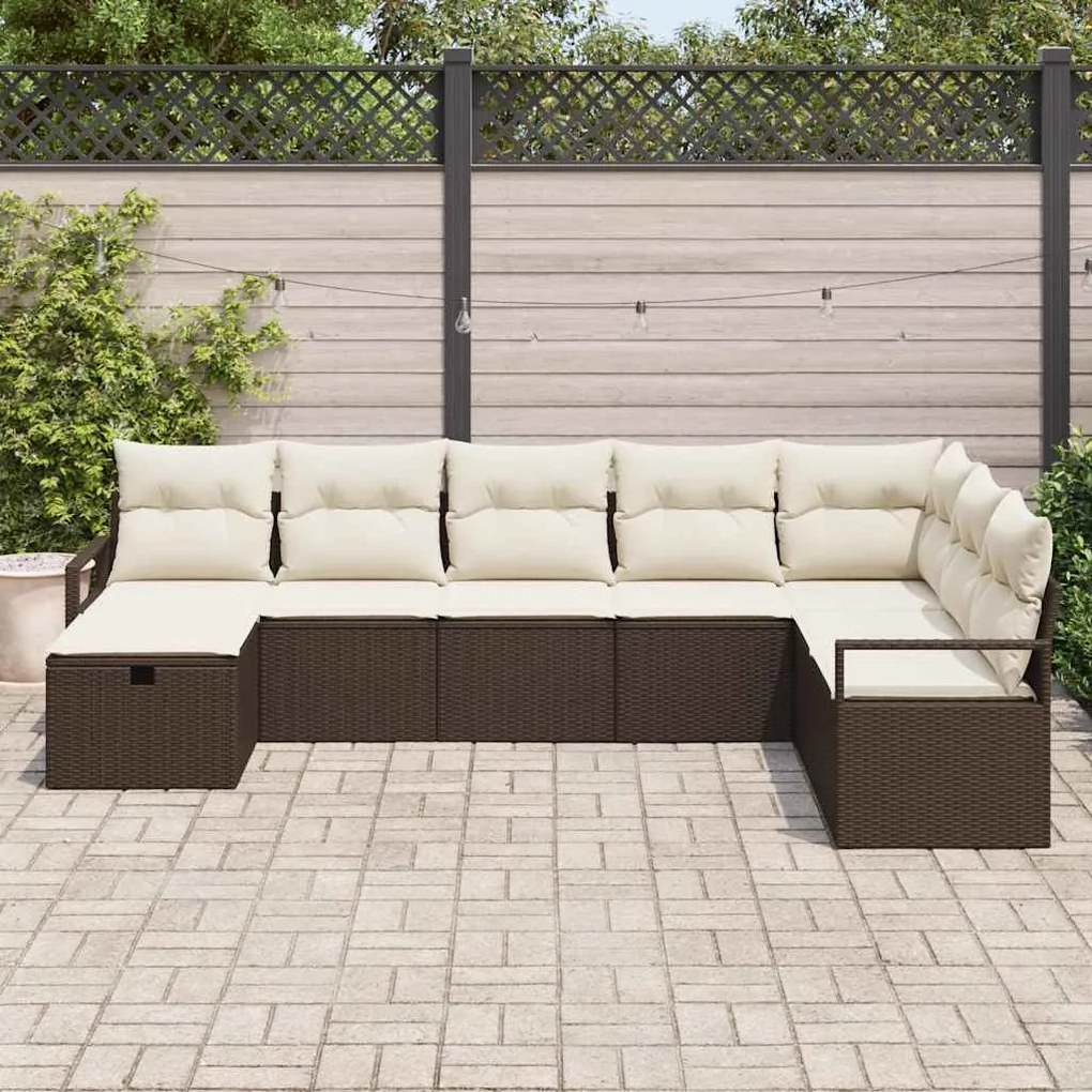 Conjunto de Sofá de Jardim de 8 Peças com Almofadas de Rattan Poliéste