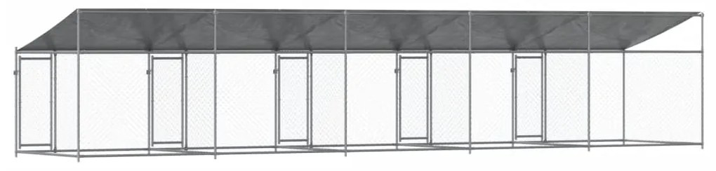 Jaula para cão com telhado/portas 10x2x2m aço galvanizado cinza