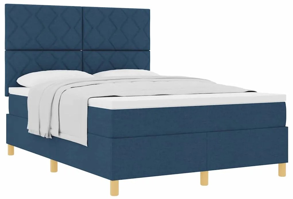 Cama Box com Colchão Azul 140x200 cm Tecido