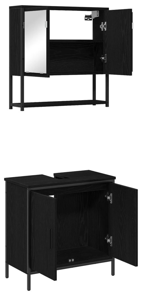 Conjunto de Mobiliário para Banheiro em 2 Peças Carvalho Preto em Made