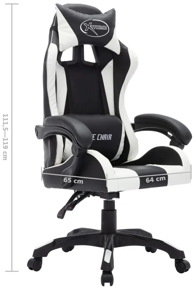 Cadeira estilo corrida luzes LED RGB couro artif. branco/preto