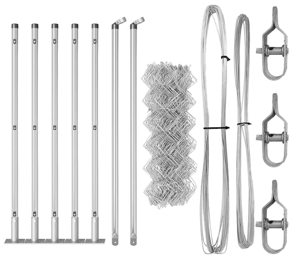 Conjunto de Postes de Cerca Prateado 10 x 0,4 m Aço galvanizado