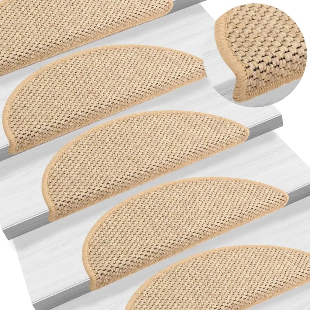 vidaXL Tapetes escada adesivos aspeto sisal 15pcs 56x17x3cm bege-claro