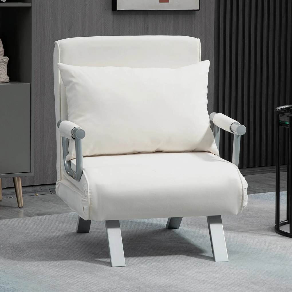 Sofá Cama Individual Sofá Cama Individual Sofá Reclinável com Almofada para Sala Quarto Carga 100 kg 65x69x80 cm Creme