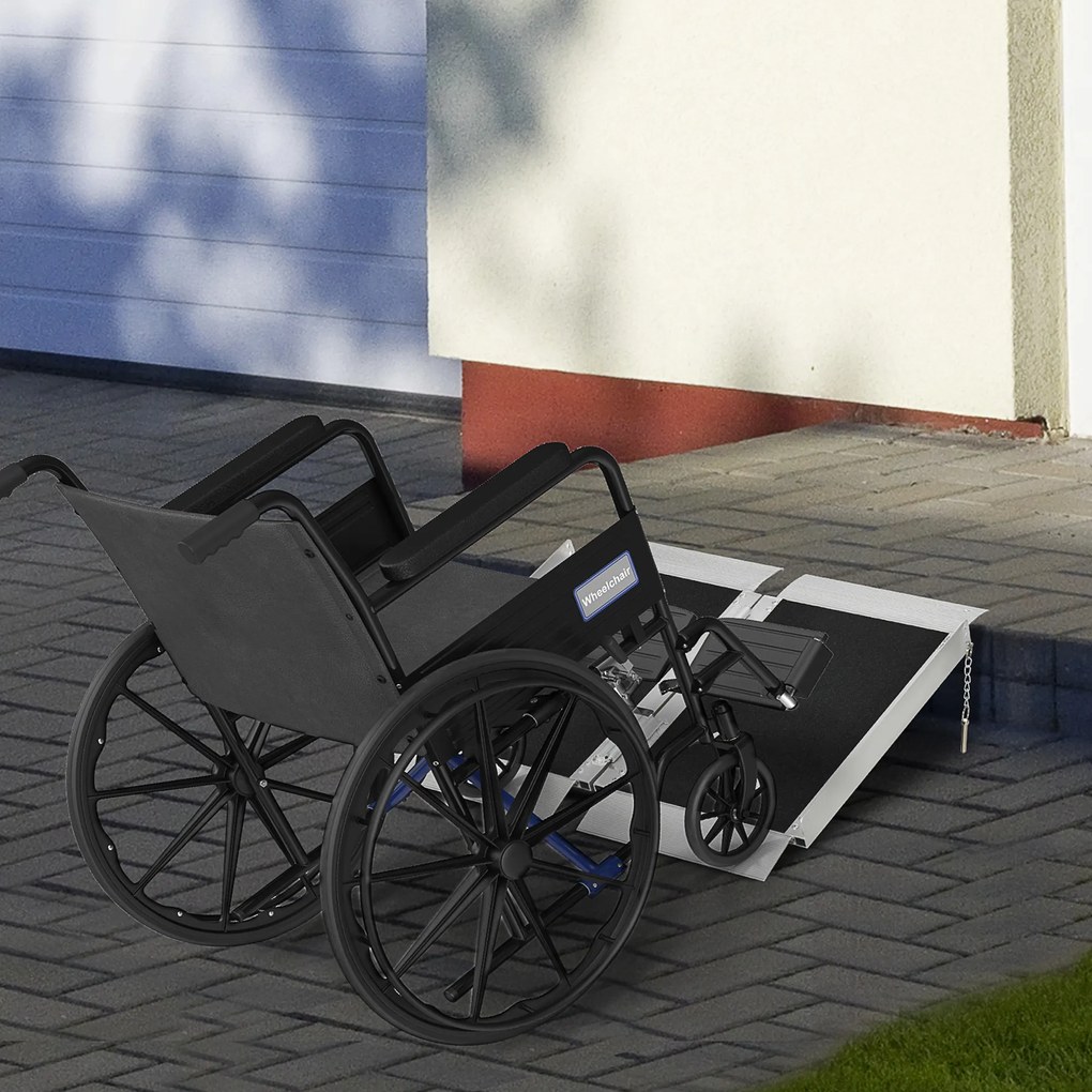 Rampa Dobrável para Cadeira de Rodas, 65 x 74 x 5,5 cm, Superfície Antiderrapante, Preta