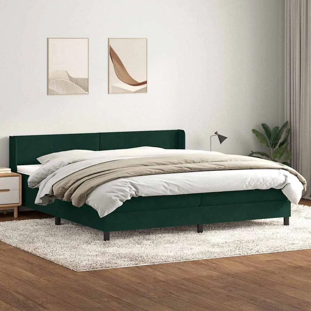 vidaXL Cama com molas colchão 200x210 cm veludo verde-escuro