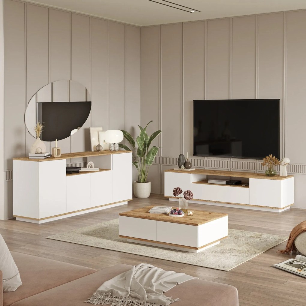 Conjunto de Mobiliário de Sala de Estar FR18 – Pinho Atlântico Branco