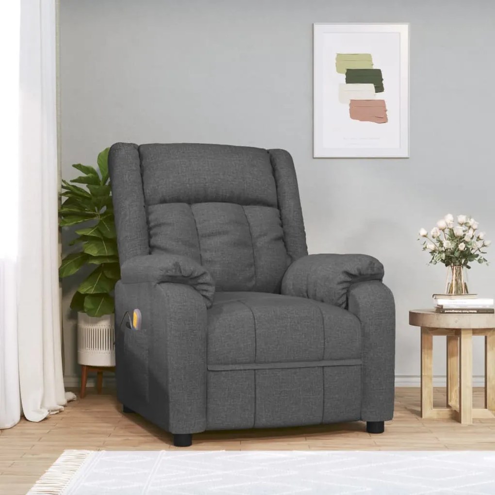vidaXL Poltrona de massagens tecido cinzento-escuro