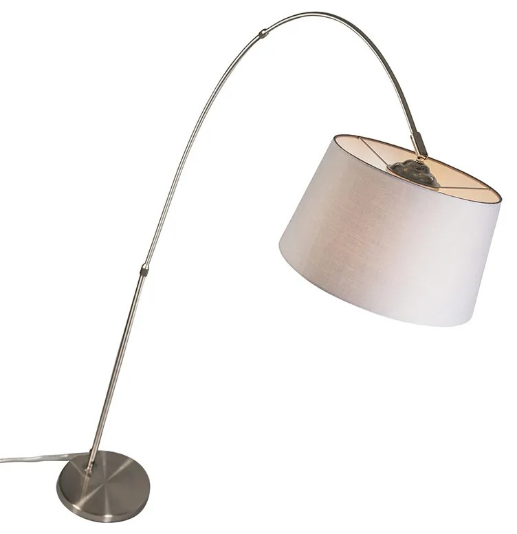 Candeeiro de Arco Moderno em Aço com Abajur em Tecido Cinza - Arc Basic Moderno