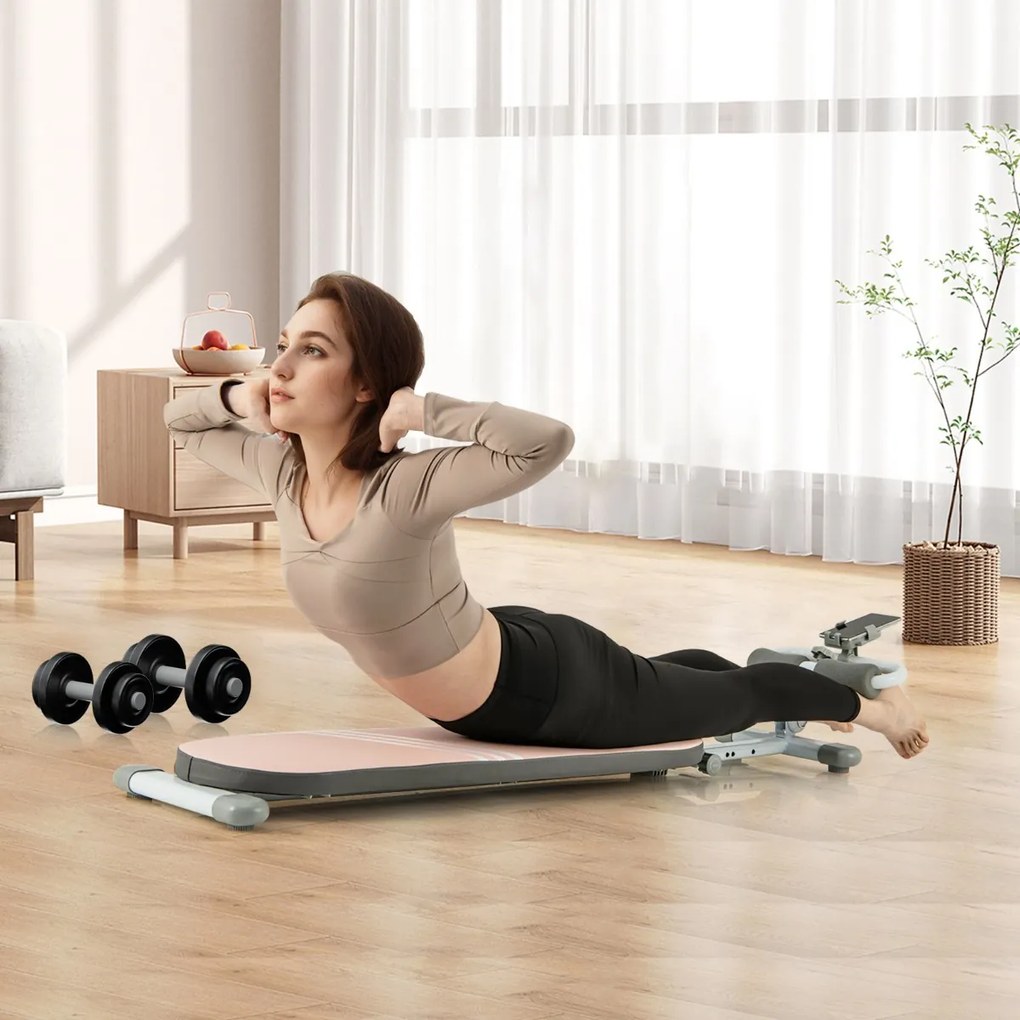 Banco abdominal multifuncional  de exercícios dobrável com 3 ângulos e comprimento ajustáveis para ginástica doméstica Carga 150 kg Rosa