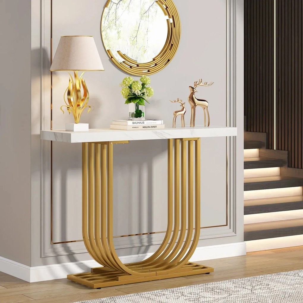 Consola de Entrada com Tampo em Mármore Faux – Setúbal – 100x30x80 cm