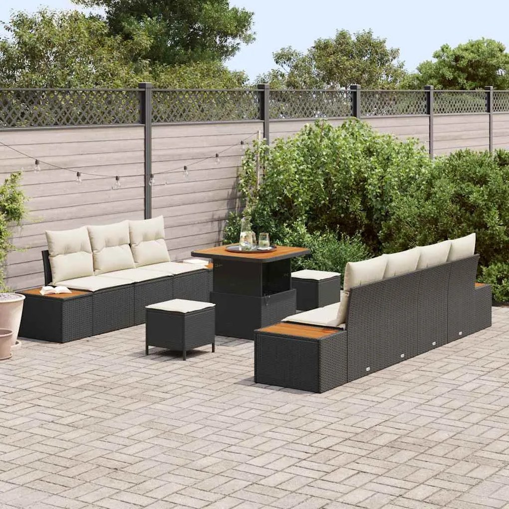 Conjunto de Sofá de Jardim com 10 Peças com Almofadas Preto Rattan Pol