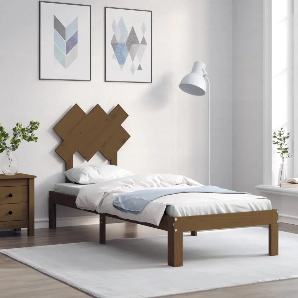 vidaXL Estrutura cama solteiro c/cabeceira madeira maciça castanho-mel