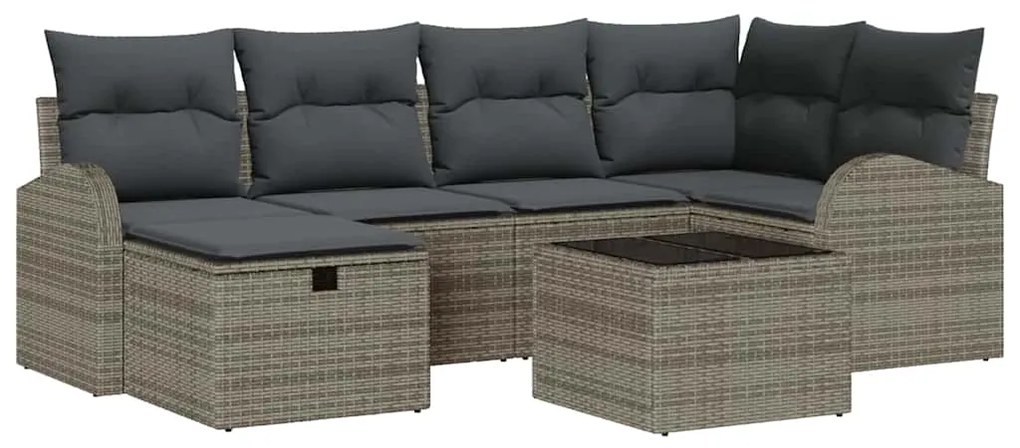 Conjunto de Sofá de Jardim de 7 peças com almofadas Cinza Rattan Polié