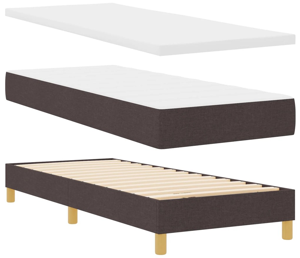 Cama Box Spring com Colchão Castanho Escuro 80x200 cm Tecido