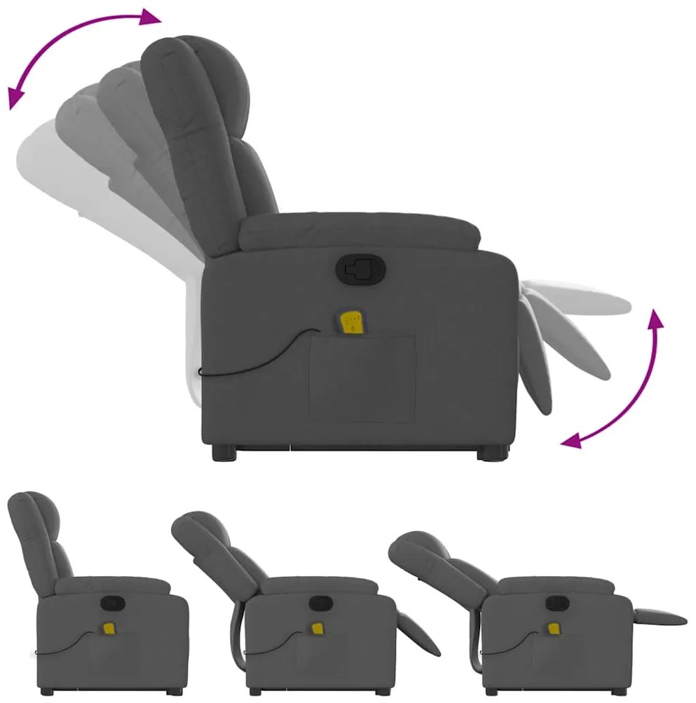 Poltrona elevatória de massagens tecido cinzento-escuro