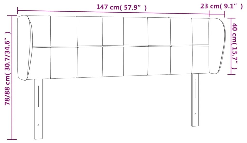 Cabeceira de cama c/ abas veludo 147x23x78/88cm azul-escuro