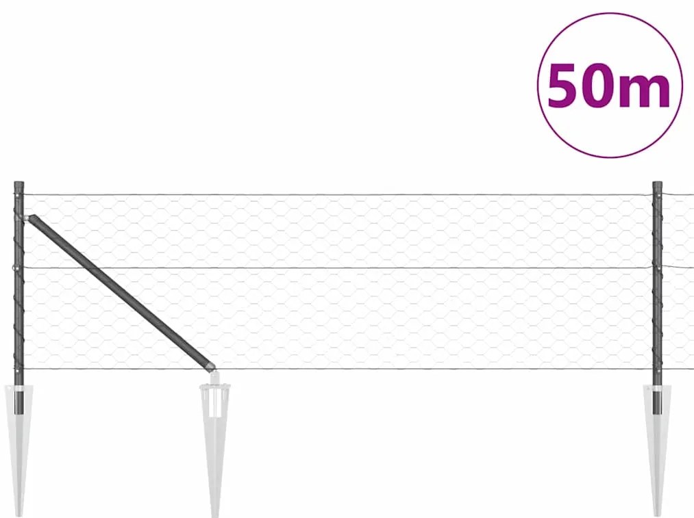 Cerca Hexagonal vidaXL Cinza 0,6x50 m Aço