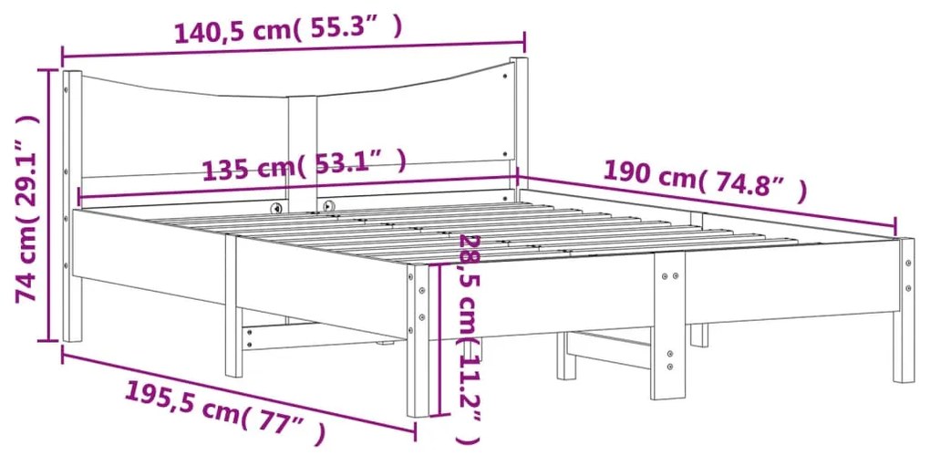 Estrutura de cama 135x190 cm madeira pinho maciça castanho cera