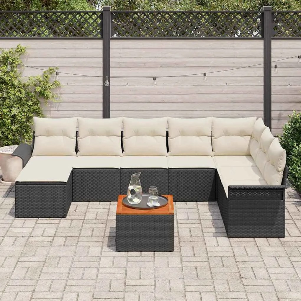 Conjunto de Sofá de Jardim de 9 peças com almofadas. , preto, rattan,