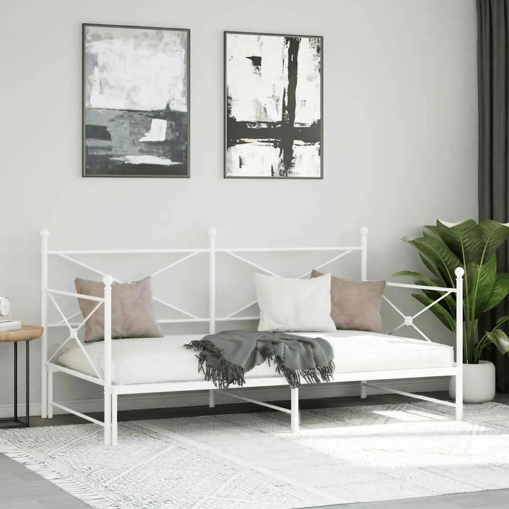 Cama de dia com gavetão sem colchão 100x190 cm aço branco
