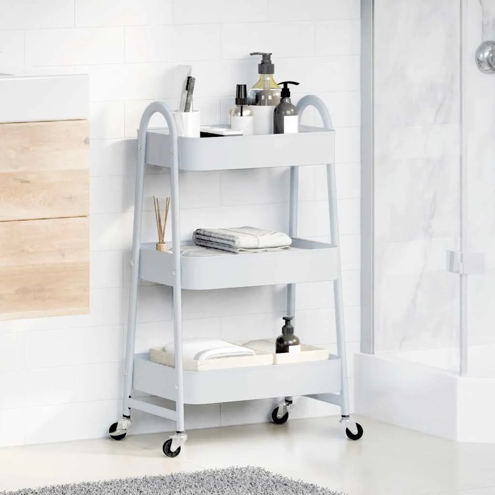Carrinho de arrumação com 3 níveis 42x41,5x77 cm aço branco
