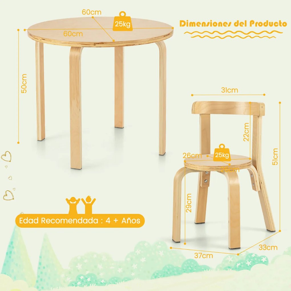 Conjunto Infantil de Mesa Redonda e 4 Cadeiras para Crianças – 5 Peças