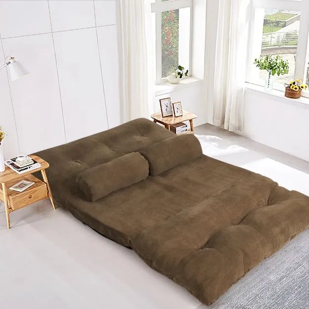 Sofá chão Sofá-cama multifuncional ajustável em 6 posições com 2 almofadas Forro em camurça para quarto, sala, varanda Cafe