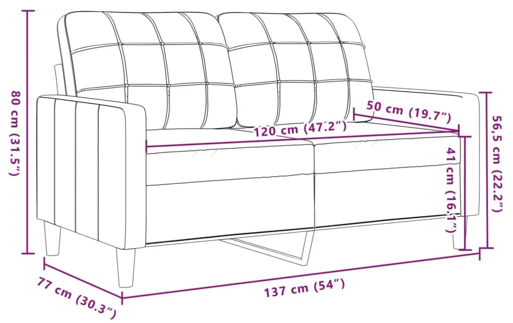 Sofá de 2 lugares veludo 120 cm azul