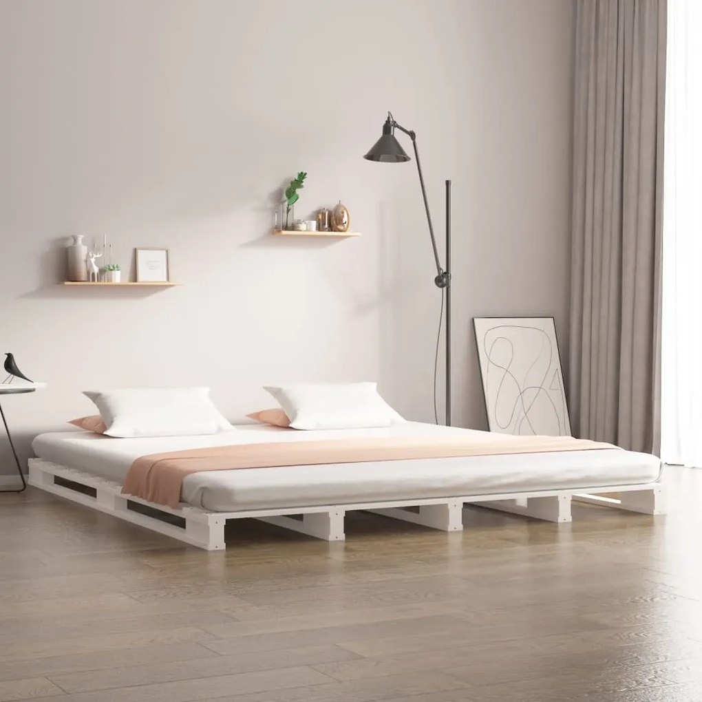 Cama de paletes super king 180x200 cm pinho maciço branco